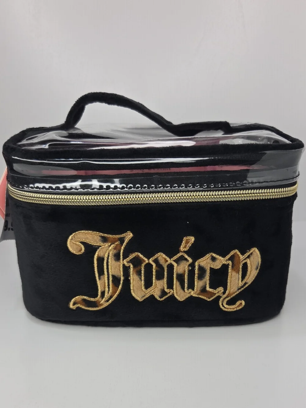 🖤▪️Juicy Couture ▪️Black Velvet Leopard  Cosmetic Case Gold Embroidered Logo